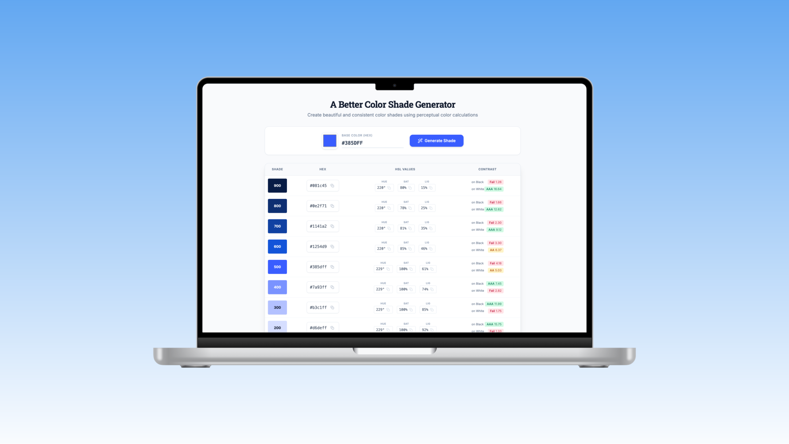 better color shade generator slider